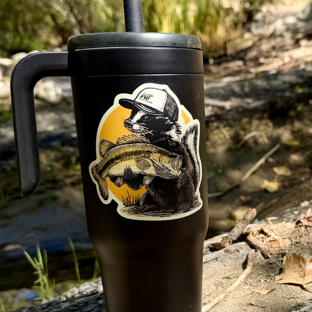 STANKY THE SKUNK WITH LARGEMOUTH BASS DIE CUT STICKER