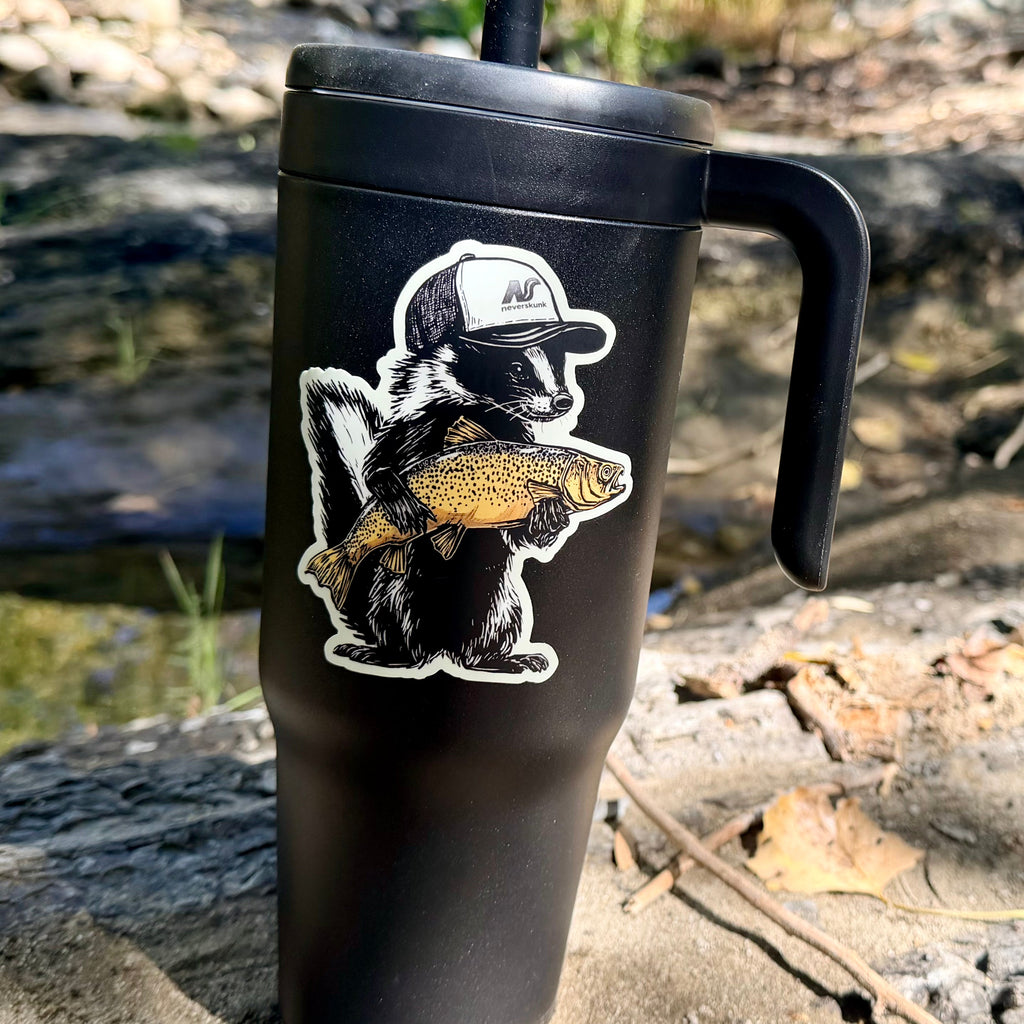 STANKY THE SKUNK WITH BROWN TROUT DIE CUT STICKER