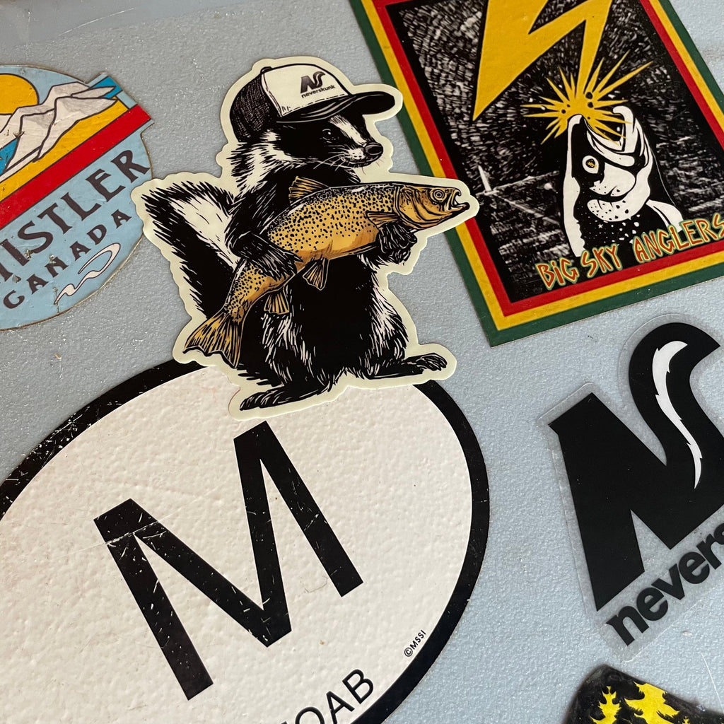 STANKY THE SKUNK WITH BROWN TROUT DIE CUT STICKER