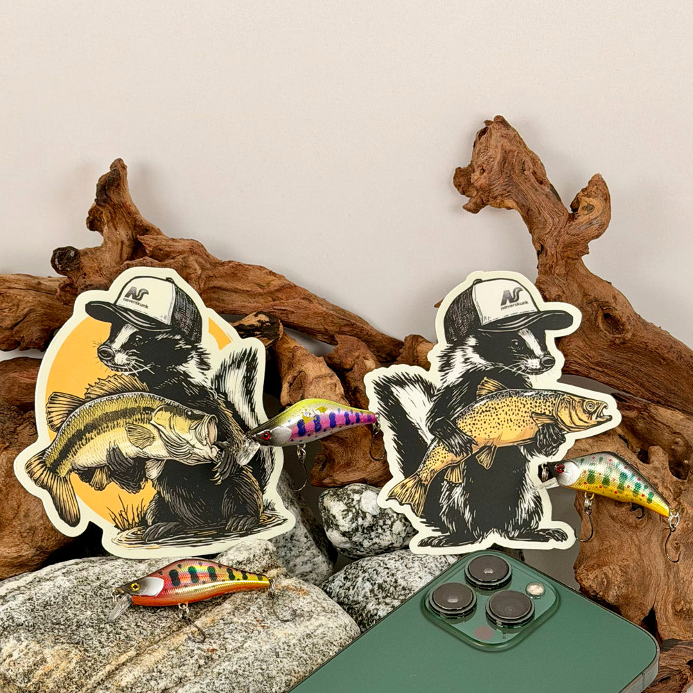 STANKY THE SKUNK WITH LARGEMOUTH BASS DIE CUT STICKER