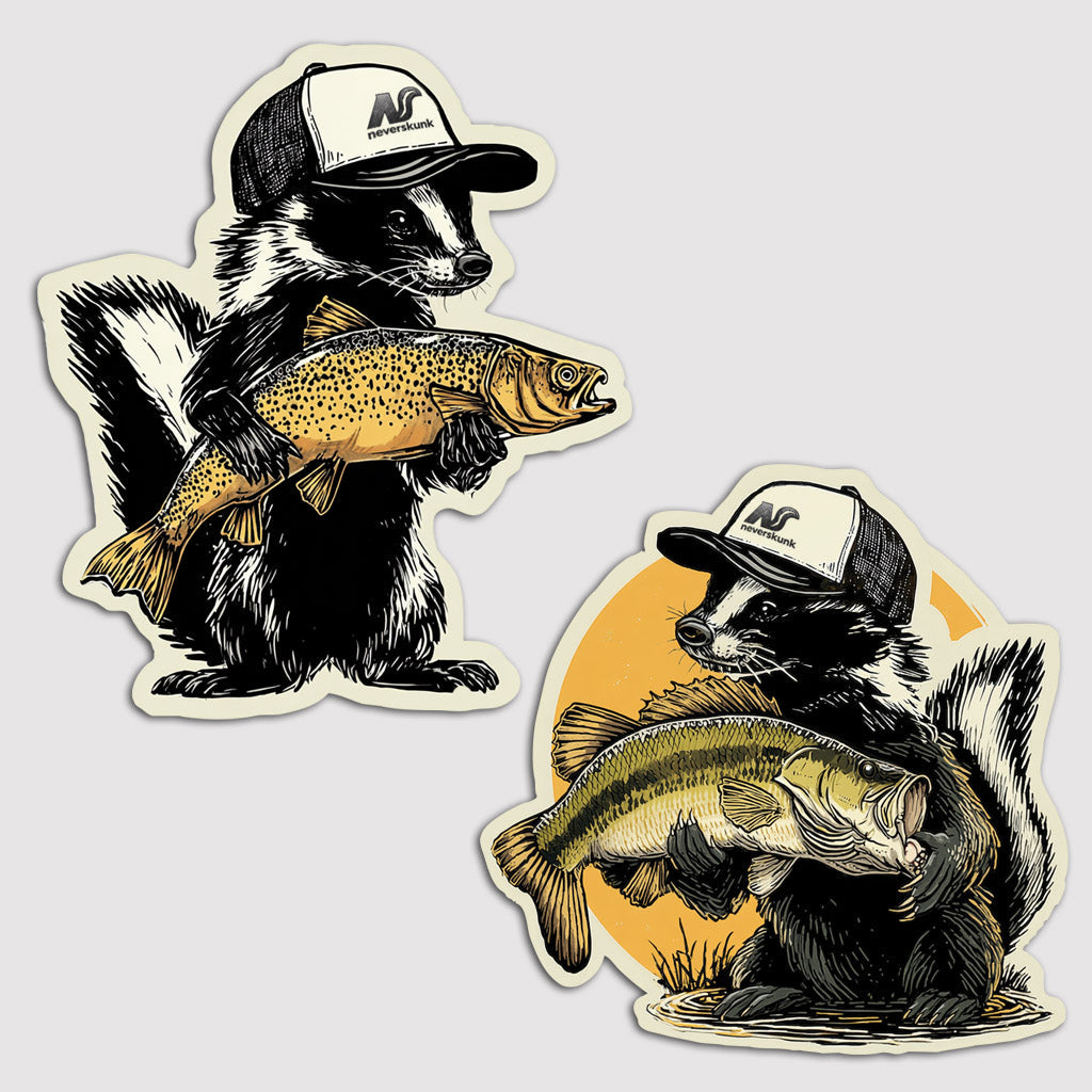 STANKY THE SKUNK WITH LARGEMOUTH BASS DIE CUT STICKER