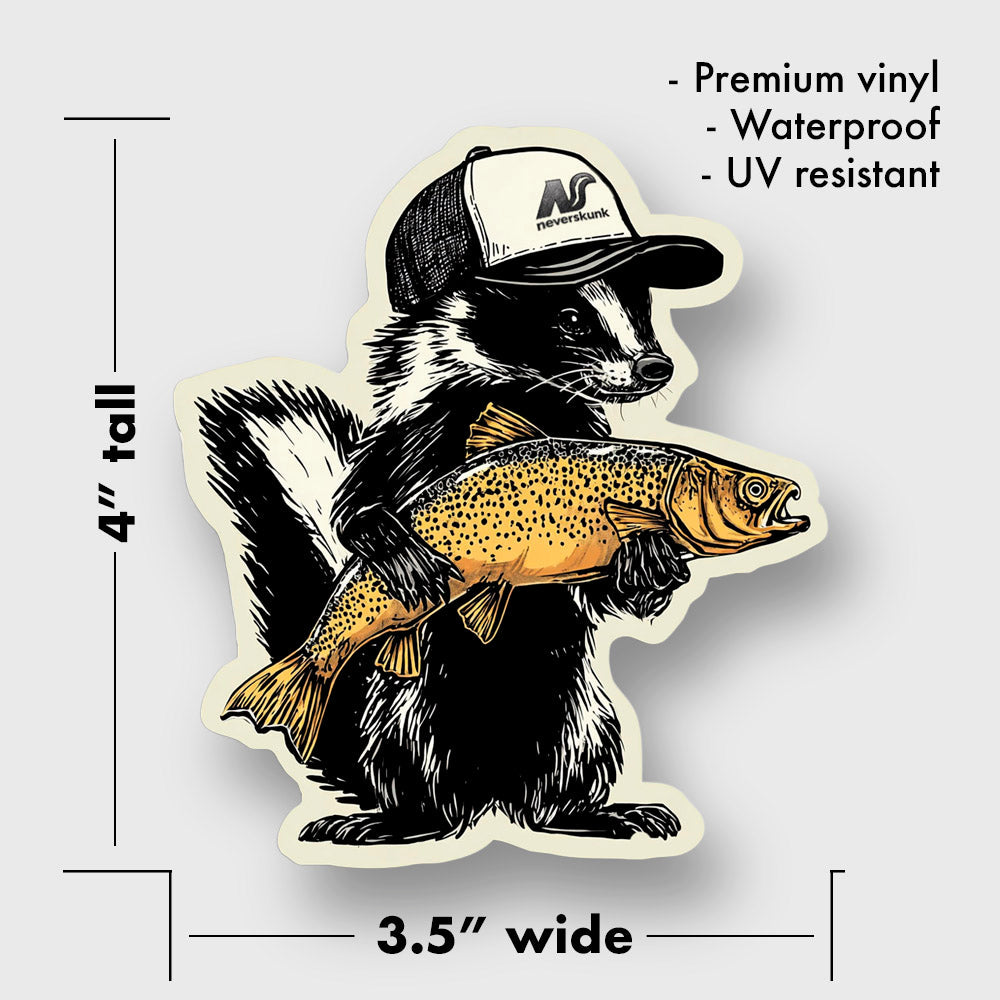 STANKY THE SKUNK WITH BROWN TROUT DIE CUT STICKER