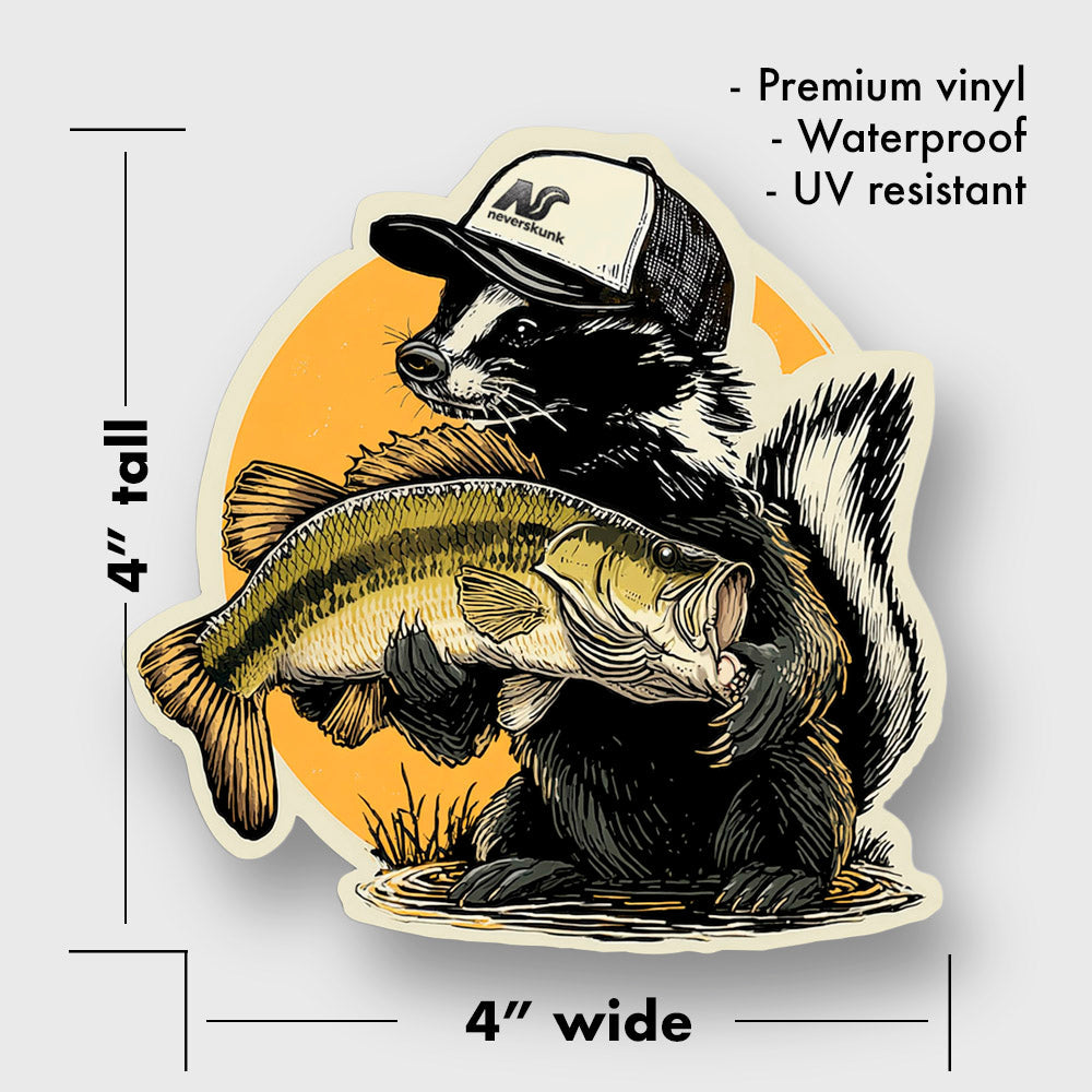 STANKY THE SKUNK WITH LARGEMOUTH BASS DIE CUT STICKER