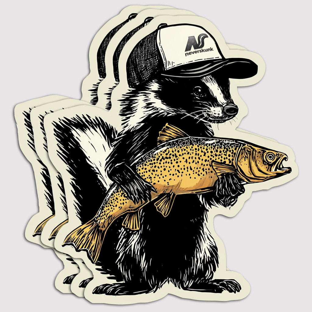 STANKY THE SKUNK WITH BROWN TROUT DIE CUT STICKER