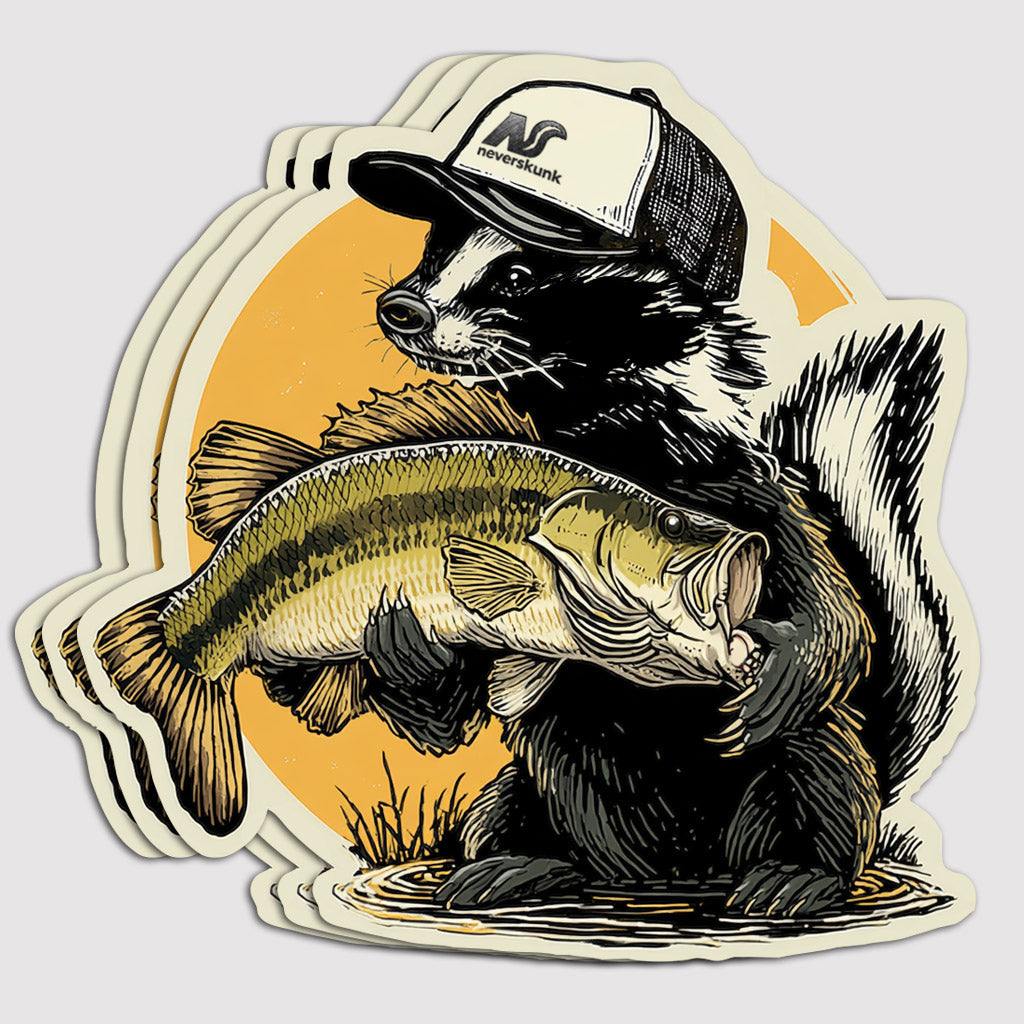 STANKY THE SKUNK WITH LARGEMOUTH BASS DIE CUT STICKER
